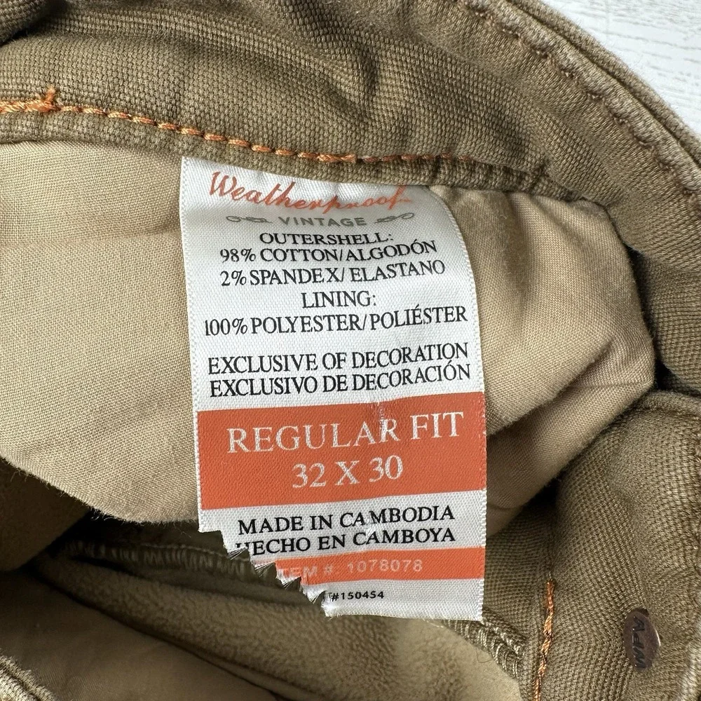 Weatherproof Vintage Fleece Lined Pants‎ Men's 32x29 Khaki